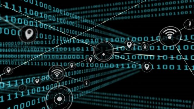 Animation of networks of connections with icons over binary coding