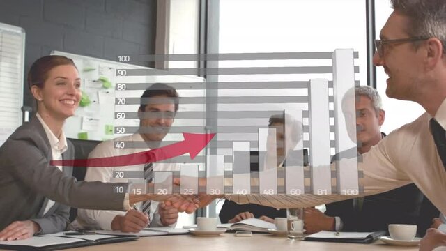 Animation of statistics and financial data processing over business meeting