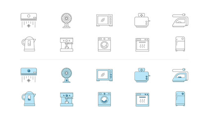 Household appliances and electronics icons set