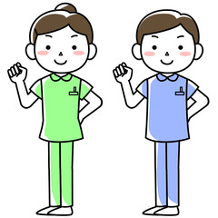 ガッツポーズをする男女看護師