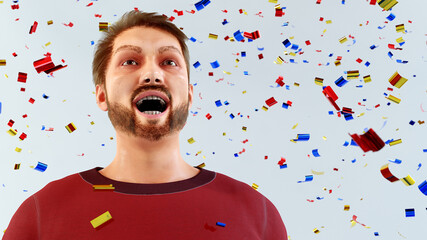 confetti pary man celebrating happy birthday 3D illustration - obrazy, fototapety, plakaty