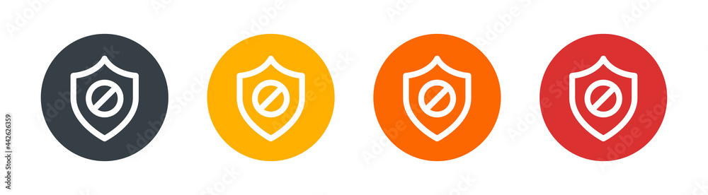 Poster error security sign icon. containing block, forbidden, prohibit symbol on shield badge vector illust
