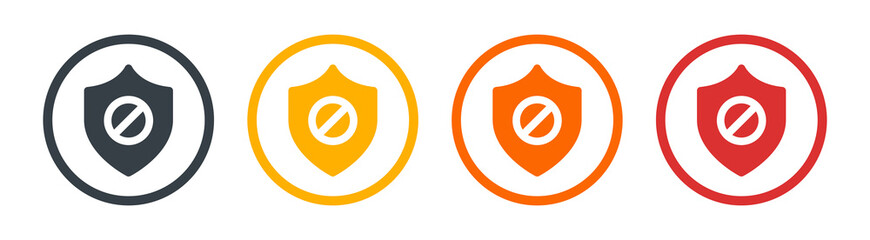 Unsafe, unsecured shield icon vector illustration.