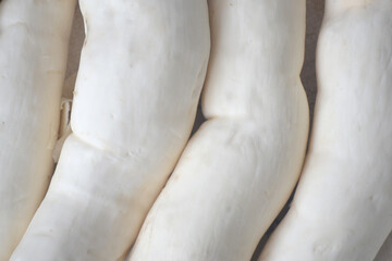 Peeled cassava which is ready to be sliced in to pieces