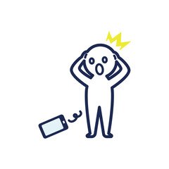 スマホを落としてしまいショックを受ける白いデフォルメした人間のイラスト