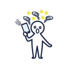 右手に故障したスマホを持ち、混乱している白いデフォルメした人間のイラスト