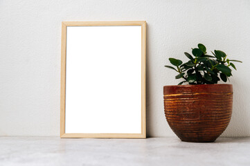 Standing picture frame with small potted plants