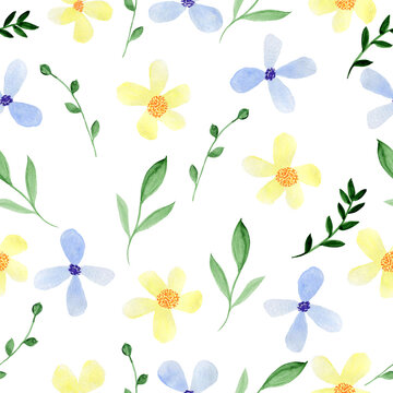 Seamless pattern with flowers and leaves. Hand-drawn . Floral pattern for wallpaper or fabric. Flowers and leaves. Texture background.