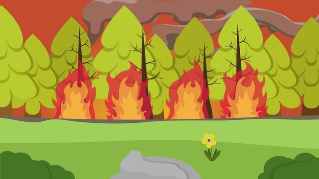 Animated cartoon design of natural forest fire