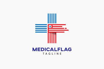 Medical Logo, Flag with Cross icon combination, isolated on white background, flat design logo template element, vector illustration