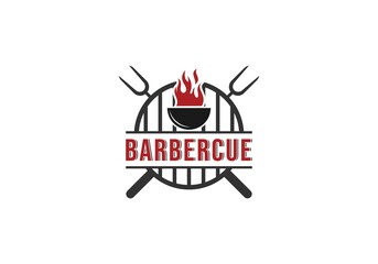 barbecue logo with bbq logotype and fire concept in white background
