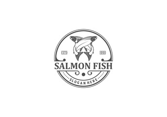 Salmon logo template. Fish logo vector. Fresh fish logo concept in white background