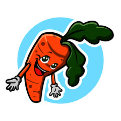 Happy Face Orange Carrot with Green Leave Mascot