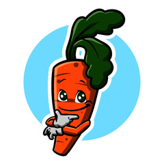 Happy Face Orange Carrot with Green Leave Mascot
