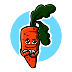 Happy Face Orange Carrot with Green Leave Mascot