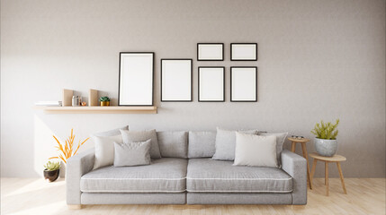 The living room is decorated with chairs, sofaand picture frames.