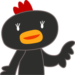 指をさして案内する可愛いニワトリのイラスト