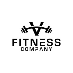 Initial Letter V fitness barbell logo vector