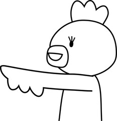 指をさして案内する可愛いニワトリのイラスト