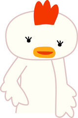 指をさして案内する可愛いニワトリのイラスト