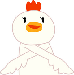 指をさして案内する可愛いニワトリのイラスト