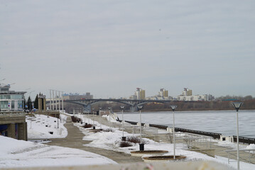 cathedral and bridge across the Volga in Nizhny Novgorod