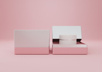 A white cream jar placed on a pink background