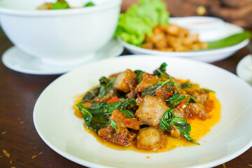 Crispy Pork Basil with Rice