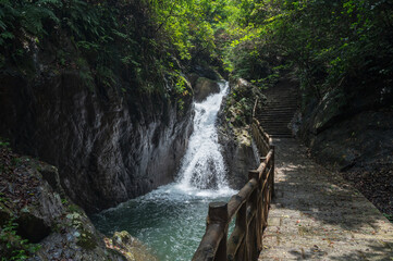 Rocks and streams and waterfalls in the canyon