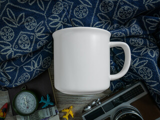 white mug on table wood for mockup or background
