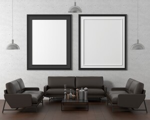 The living room is decorated with chairs, sofaand picture frames.