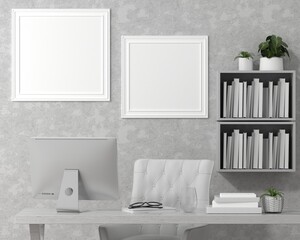 A working room with a computer placed on the table