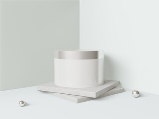 A white cream jar placed on a white background