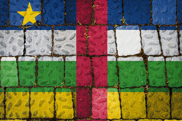 National flag of Central African Republic on stone  wall background. Flag  banner on  stone texture background.