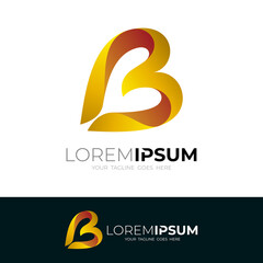Abstract letter B logo with 3d design vector, gold color