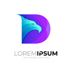 D logo and eagle design combination, letter D icon vector