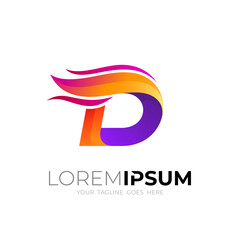 Letter D logo with fire design template, 3d colorful icons