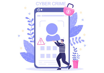 Cyber Crime Illustration Phishing Stealing Digital Data, Device System, Password, and Bank Document From the Computer