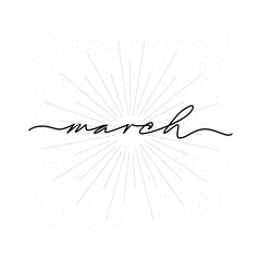 March - continuous one black line with word. Minimalistic drawing of phrase illustration