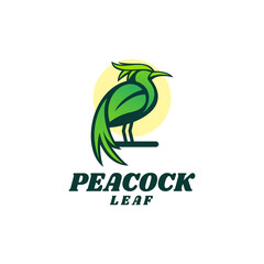 Vector Logo Illustration Peacock Leaf Simple Mascot Style.