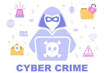 Cyber Crime Illustration Phishing Stealing Digital Data, Device System, Password, and Bank Document From the Computer
