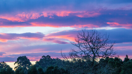 Fototapeta na wymiar Fire in the sky - sunset after a winter storm on the Garden Route in South Africa