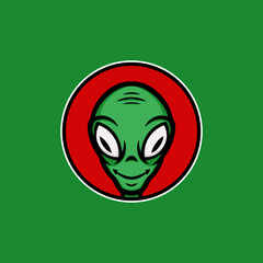 alien head with red circle background. alien mascot logo