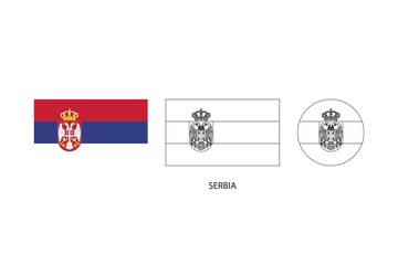 Serbia flag 3 versions, Vector illustration, Thin black line of rectangle and the circle on white background.