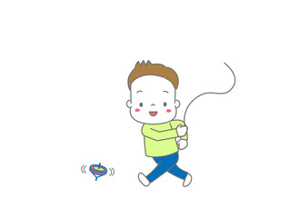 独楽まわしをして遊ぶ男の子