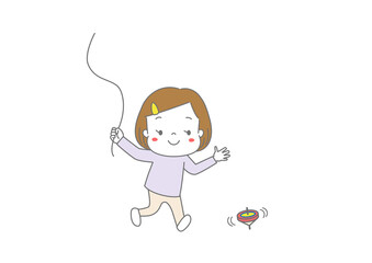 コマまわしをして遊ぶ女の子