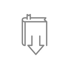 Book with arrow down line icon. Download, e-book symbol