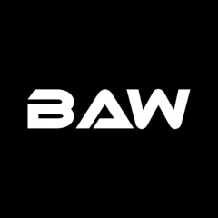 BAW letter logo design with black background in illustrator, vector logo modern alphabet font overlap style. calligraphy designs for logo, Poster, Invitation, etc.