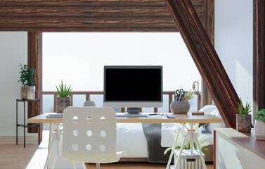 Office room with furniture and desktop computer