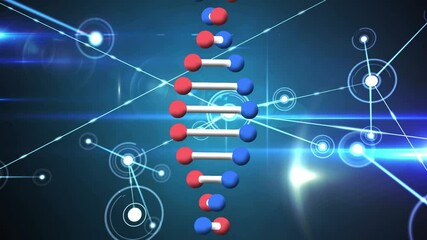 Animation of dna strand over network of connections with statistics - Powered by Adobe